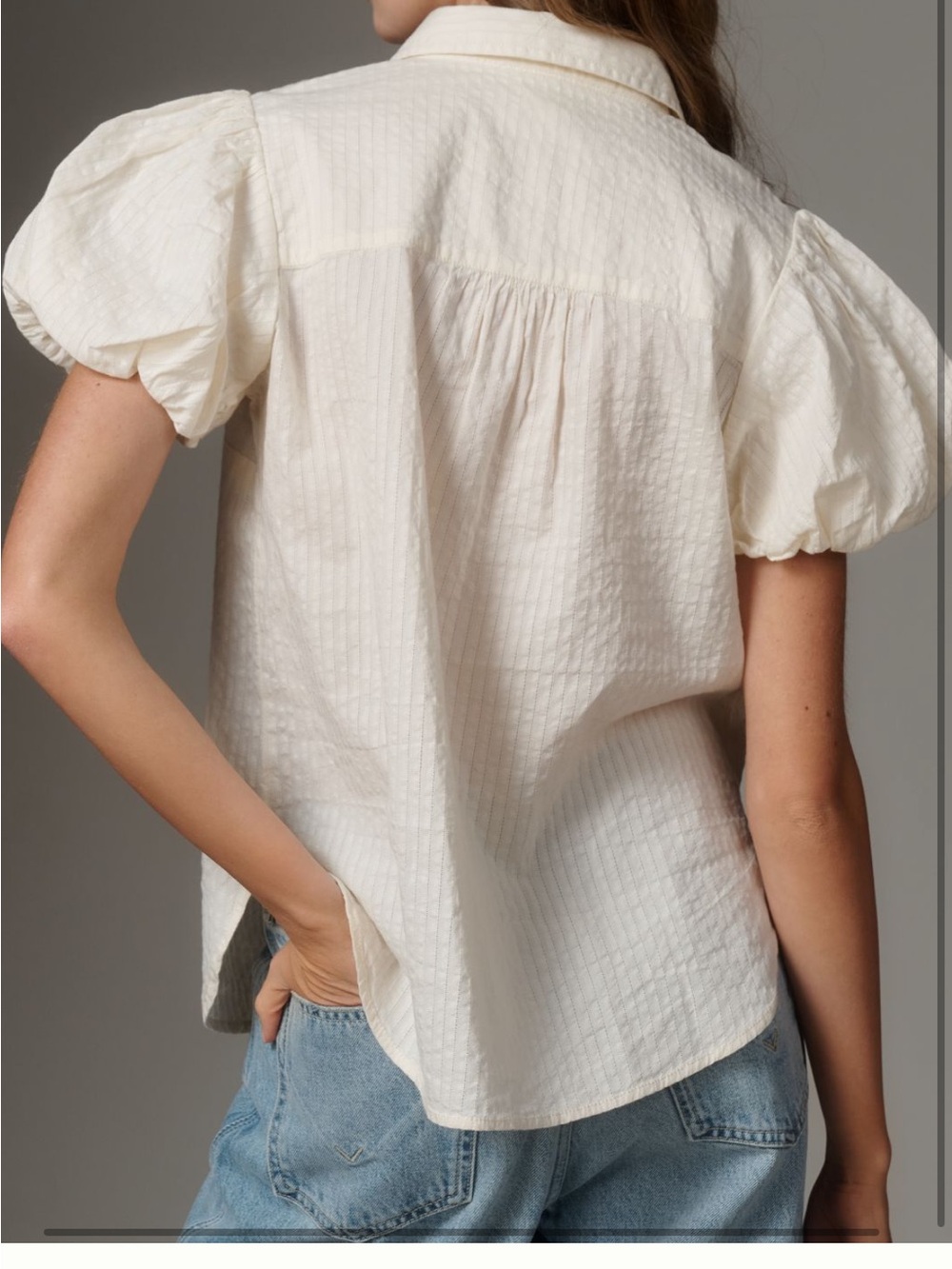Pilcro Cream Eyelet Puff-Sleeve Button-Down Shirt - Picture 4 of 5
